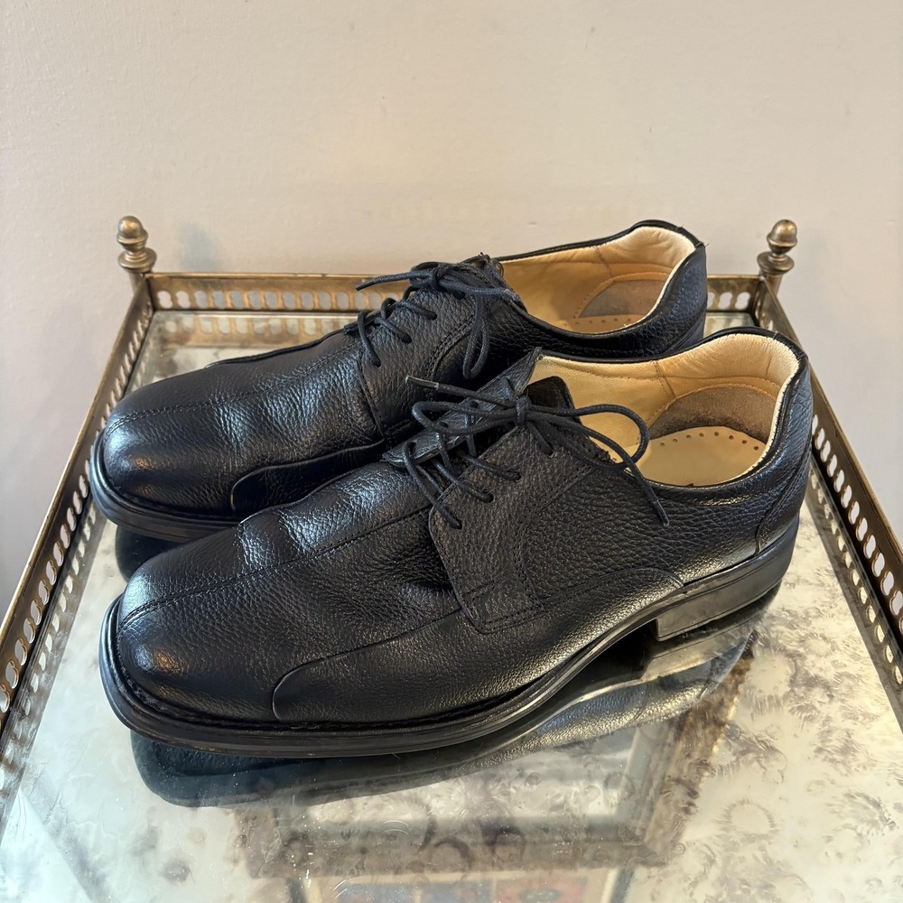 Belvedere Shoes Mens Size 10 Black Bay Bridge Derby EEE‎ Wide Apron Toe Leather